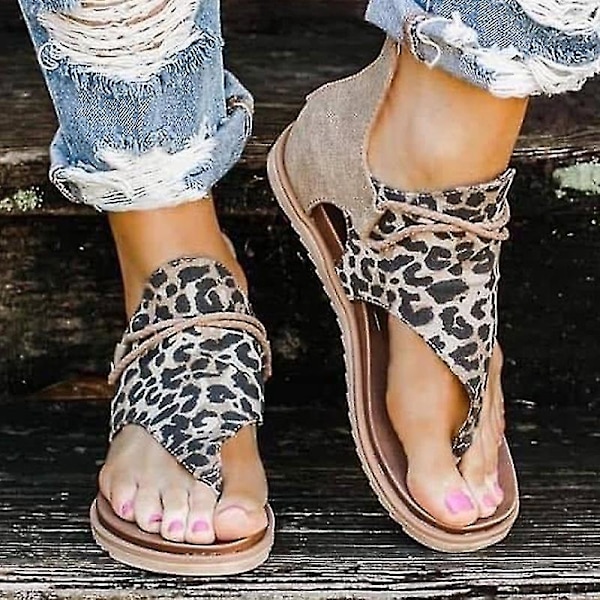 Leopardmønstrede Sandaler for Kvinner med Klips-Tå og Gladiator-Stil, EU 38