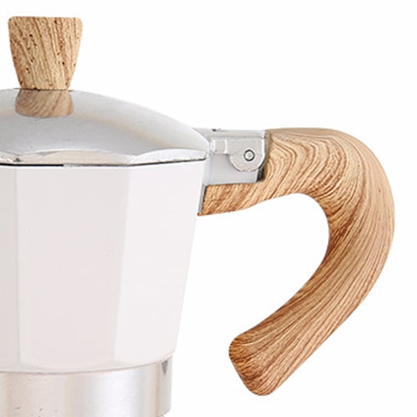 Aluminium Kaffeekanne mit Holzmaserung Griff Moka Kaffeekanne Outdoor Tragbare Kaffeemaschine Werkzeug Beige 300ML