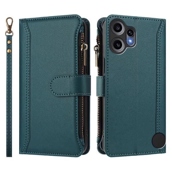 Compatible with Nothing CMF Phone 2 Pro Leather Case 9 Card Slots Zipper Wallet Stand Phone Case with Wrist Strap DarkGreen