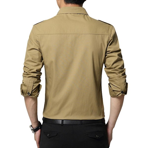 Avslappet, slim fit bomullsskjorte for menn L Khaki