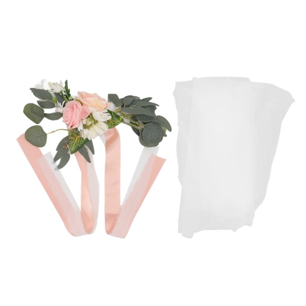 Bryllupsstol Blomster Kunstig Simulering Elegant Bryllupsgang Dekorasjon med Bånd for Seremoni Fest Korea Rosa