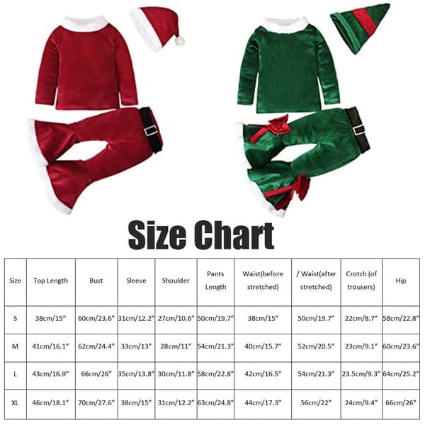 Barn Julkläder Set Långärmad Utsvängda Byxor Sammet Jul Tomtedräkt 4PCS Outfits Set för Baby 2-5 År Present