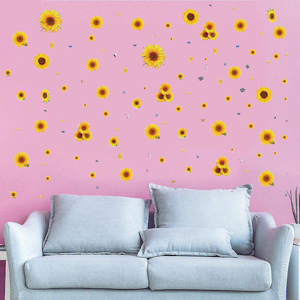 3D Solsikke Veggdekor og Sommerfugl Klistremerker Sett Avtakbar Gul Blomst Dekor for Vinduer og Vannflasker