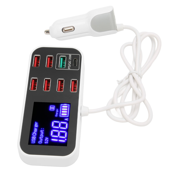 Billaddare Multi USB Laddstation 8 Port Fast PD QC 3.0 Typ C Port Telefonhubb med LCD-skärm