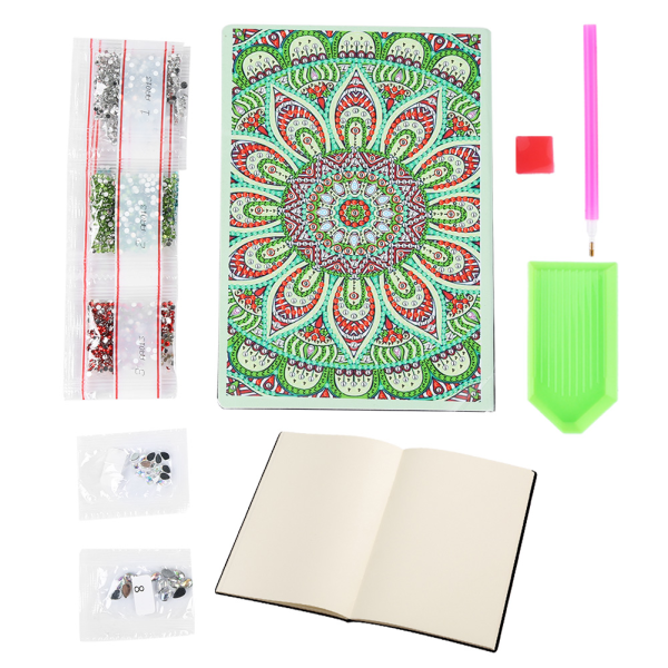 5D diamantmaleri notesbog skitsebog 50 sider DIY specialformet mandala blomstermønster diamantdagbog