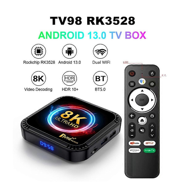 TV98 RK3528 Smart TV Box Wifi Media Player Digiboksi, 4G+64G EU-pistoke