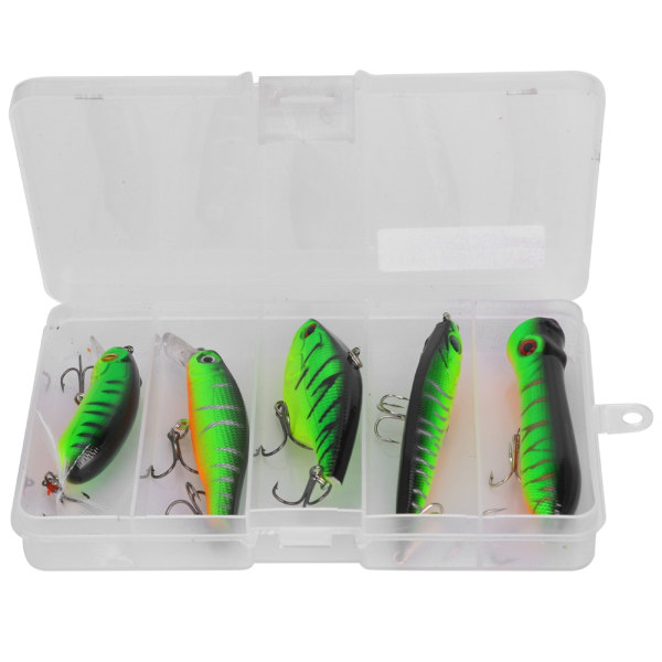 5 Styck Bete Fisk Lure Set med skarpa Diskant Krok Fiskeredskap Grön