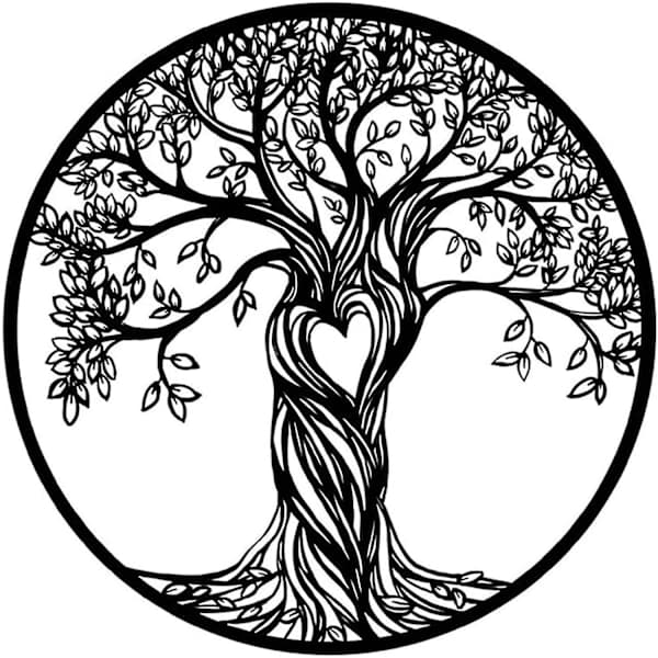 Vintage Metal Tree of Life Seinäkoriste - Zen-henkinen Rauta Taide Sisä- ja Ulkotiloihin - Musta Tupaantuliaislahja