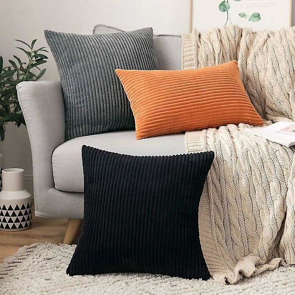 Dekorativt fløjlspudebetræk blødt pudebetræk sofa stue sofagruppe sæt med 2 45x45cm sort