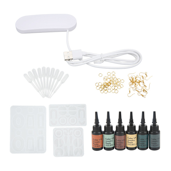 Resin Form Set med UV-lim Ring Öronkrok UV-lampa DIY Örhänge Molds Kit för örhängen Hängen Smycketillverkning