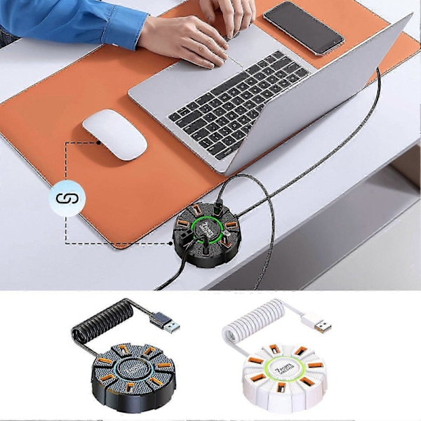 USB HUB Dockingstasjon med 7 porter, høyhastighets dataoverføring, anti-interferens design, overstrømsbeskyttelse, ekspansjonsdokk, svart 60cm