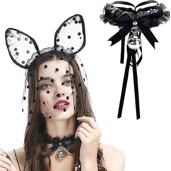 Musta nahkainen choker-setti miehille, naisille ja tytöille