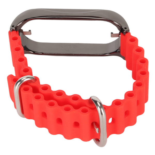 Silikon watch med skyddande case i rostfritt stål Passar för Mi Band 7 Röd