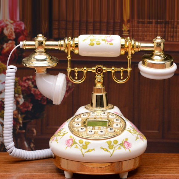 MS-9100 Rund Base Keramisk Europæisk Rose Retro Telefon til Automatisk Detektion til FSK / DTMF Caller ID