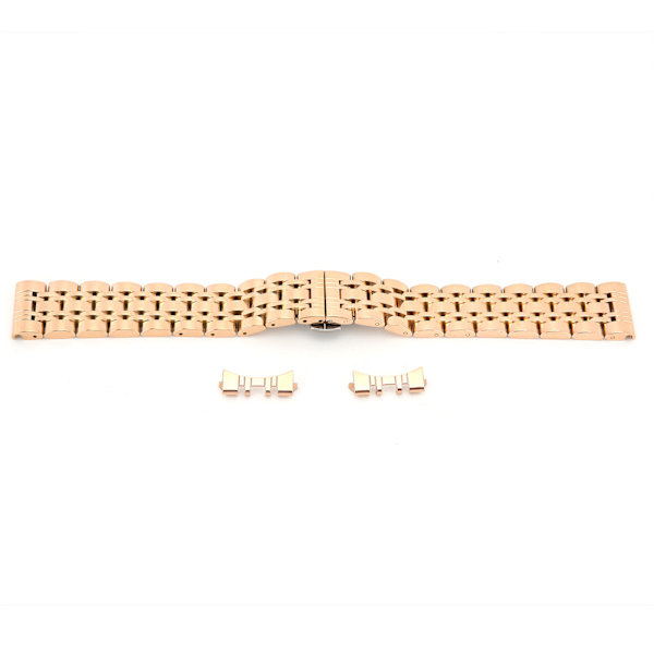 Klokkearmbånd i rustfritt stål, erstatning for klokkearmbånd, justerbar lengde, klokkebånd i roségull, 19 mm / 0,75 tommer