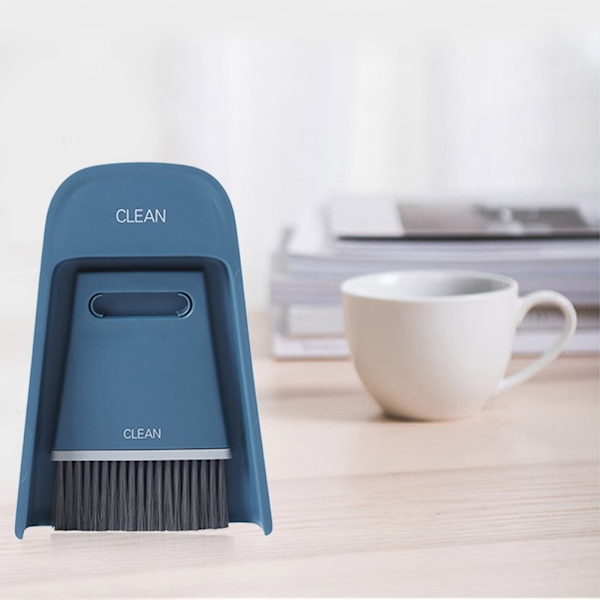 Bærbar Mini Kost og Feiesett Husholdning Desktop Rengjøringsbørste Tørke Rengjøringsverktøysett Marineblå