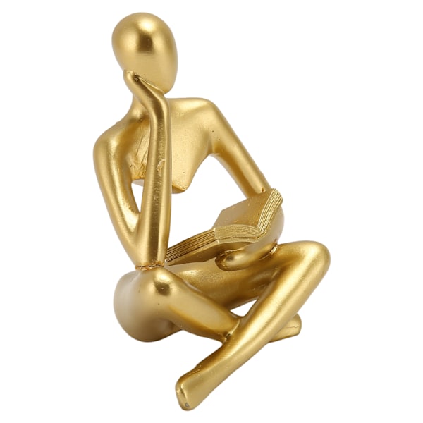 Tenker Lesestatue Resin Sittende Figur Abstrakt Kunst Ornament for Stue Skap Dekorasjon Gull