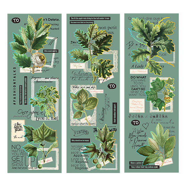3 stk. naturlige klistermærker til scrapbøger, vintage papir, smukke, nemme at påføre klistermærker til dagbog, væg, køleskab, grønne planter