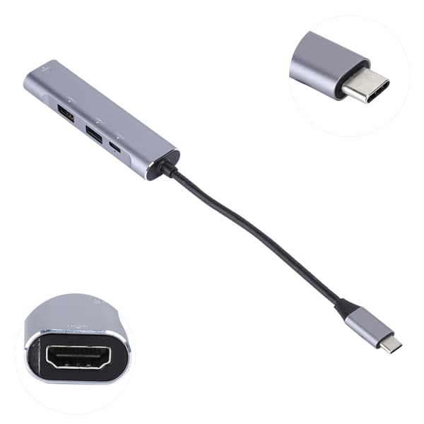 Hub Typ-C till HDMI Pd USB3.0 4-i-1 Lämplig för OS X/ Huawei/ Samsung