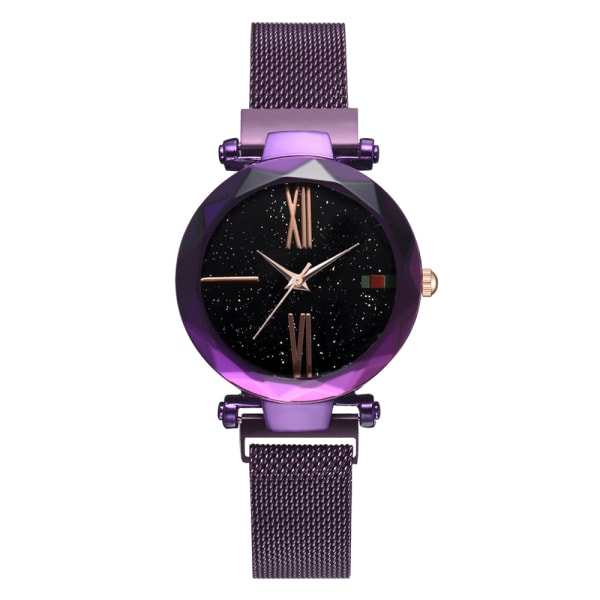 Modelegering Mesh Bältesrem Quartz Watch Starry Sky Urtavla Mönster Watch (lila)