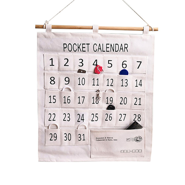 Nummereret kalender lommediagram bomuld og lærred morgen check klasseværelse lommediagram kalender væg hængende arrangør stor 31 lommer