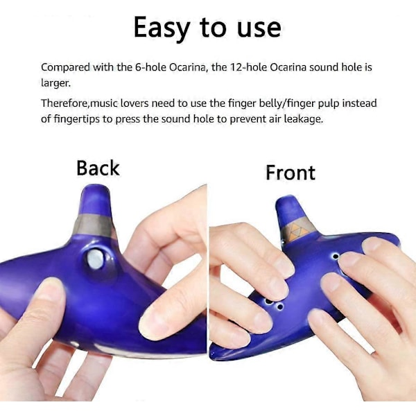 Ocarina med halsrem och sångbok, 12-håls C Viola Ocarina med presentförpackning, handformat displayställ och svart skyddsväska