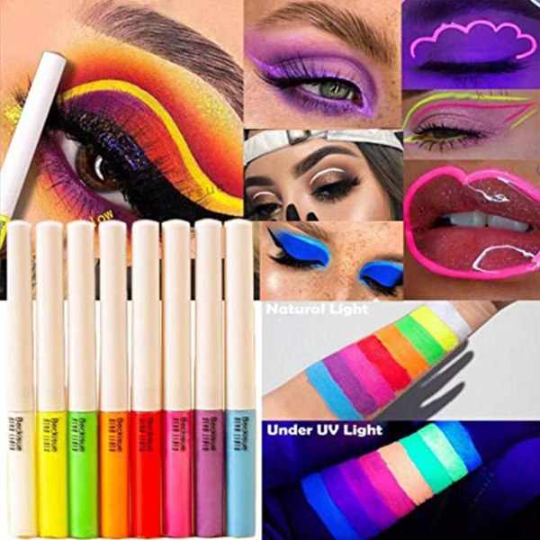 8 st/ set Neon flytande eyeliner högpigmenterad UV-eyeliner Vattentät, fläckfri kroppsansiktsfärg makeup