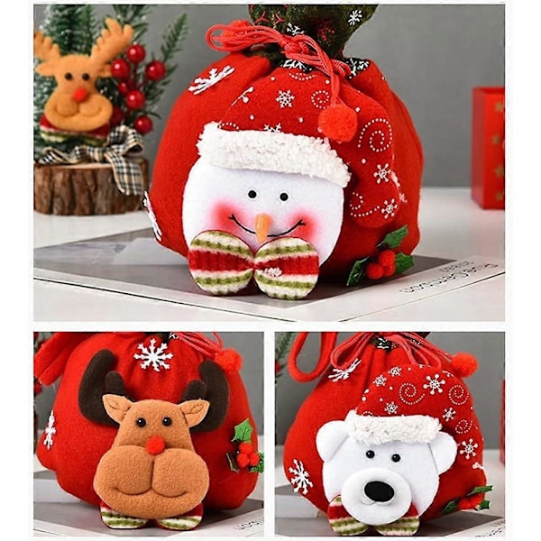 Jultomtesäck med dragsko för julfesttillbehör Julklappsinslagning Leksaker Presentpåsar (Snögubbe, A)