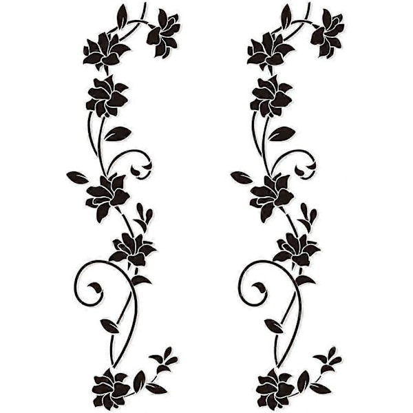 2 Set Väggdekaler 105 * 30cm Svart Vinranka Blomma Design PVC Väggdekal för Barnrum Vardagsrum Kontor Restaurang Butiksdekoration