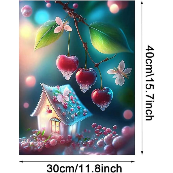 5D DIY diamantmaleriet - tegneseriehusdesign - 40x30 cm - Grøn rhinstensbroderikunst til boligindretning