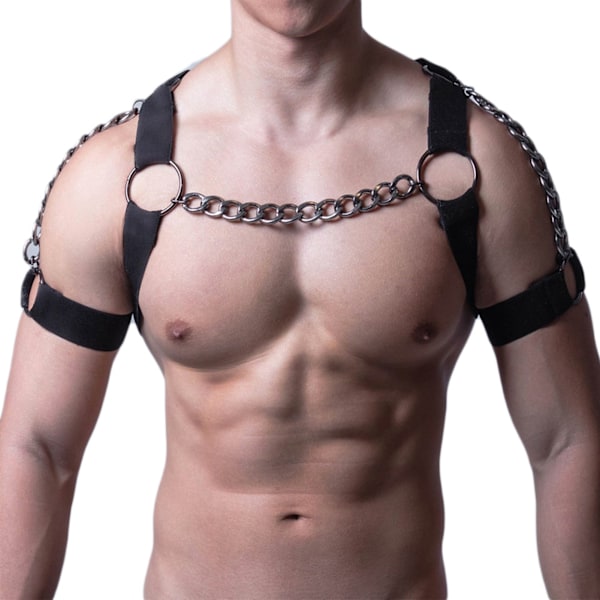 Mænd Bryst Sele Sort Punk Stil Justerbar Stramhed PU Metal Kæde Mænd Top Bryst Suspender til Cosplay Fest