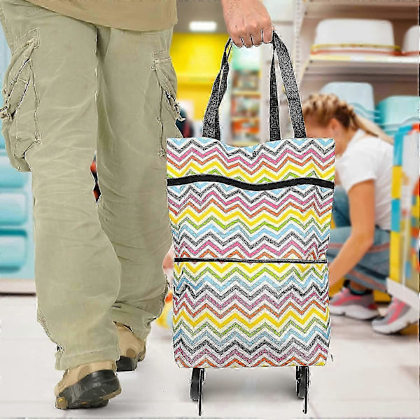 2 i 1 trolley hjemme tote indkøbstaske vandtæt foldbar kapacitet 15 kg (Farverig)
