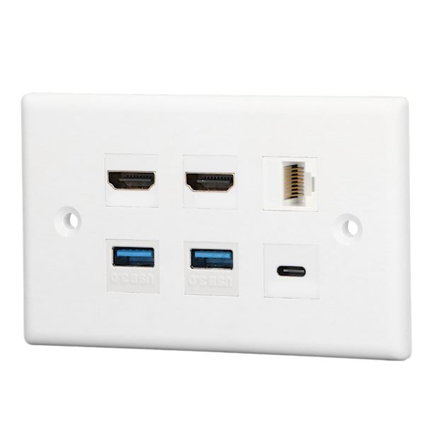6-porttinen seinälevy 2xHD-multimedialiitäntä 2xUSB3.0 1xType C 1xCat6 Ethernet-seinälevy TV-projektoritietokoneelle
