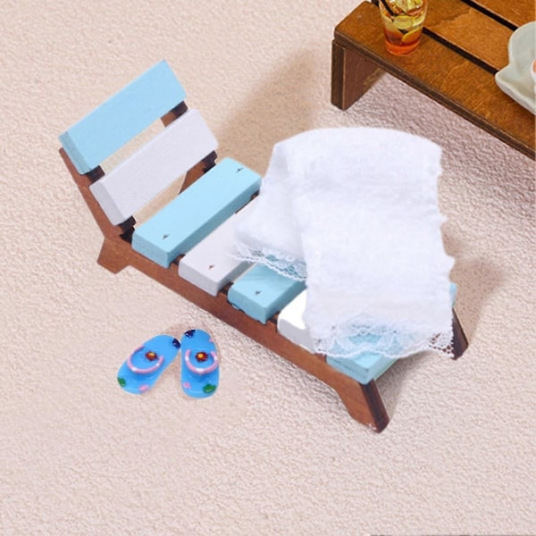 1 Set Dockhus Miniatyr Spa Kit Mini Trästol Handduk Tofflor Korg Hink Växter Termometer Modell Leksak Sommar Strand Scen Dekoration Pro