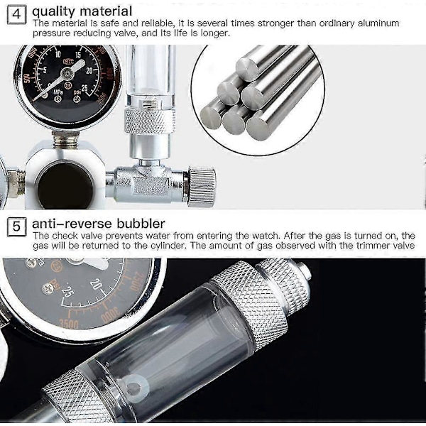 Co2 Regulator for Akvarier Dobbel Akvarium Co2 Trykkmåler Justerbart Trykk Co2 System Med Bobleteller og Tilbakeslagsventil(w21.8)