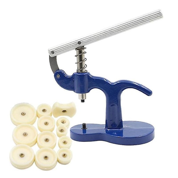 Komplett kit kompatibelt med klockreparation, med stift-/urmakarpress och 12 stansar inkluderade