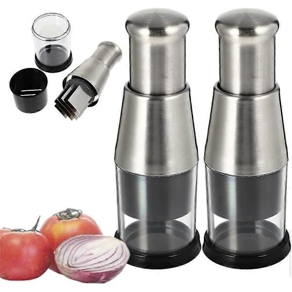 Hvitløkspresse, løk- og hvitløkshakker, multifunksjonell mini matkutter manuell hånd, rustfritt stål, for hakking av hvitløk, hakking av pepper