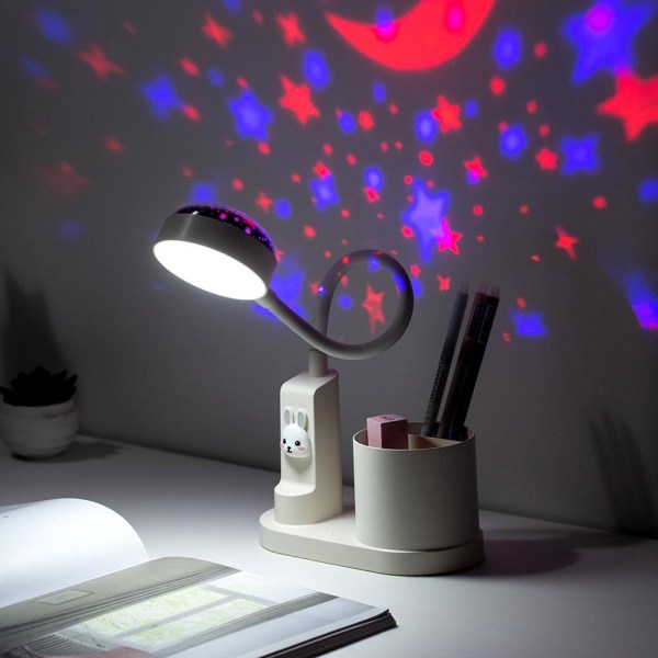 Bordlampe for barn, bordlampe for studier med penneholder, automatisk