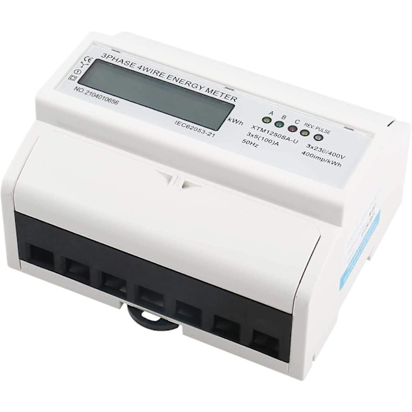Trefaset 4-leder Din-skinne digital energimåler med LCD-skærm til energistyringssystem (5-100A)