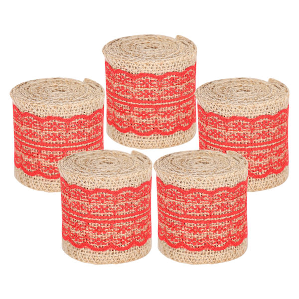 5 st Burlap Band Spets Linne Rulle Jute Bälte DIY Handgjord Hessian Rem Dekorationer (Röd )