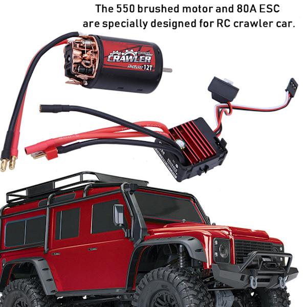 5-Slot 550 Harjattu Moottori 80A ESC Combo Set RC Auton Tarvikkeet 1/10 RC Crawler Autolle (12t80A )