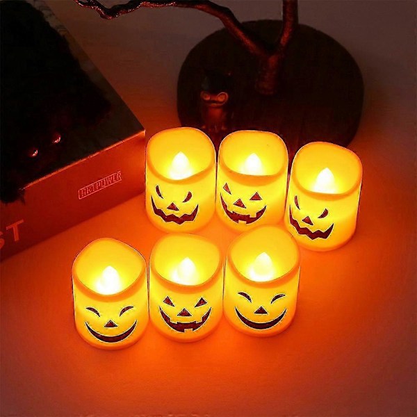 6 kpl Kurpitsa Kynttilävalo, Oranssi Liekitön Kynttilävalo Led Lamppu Juhlakoristevalo Halloween-juhliin -JRSZ