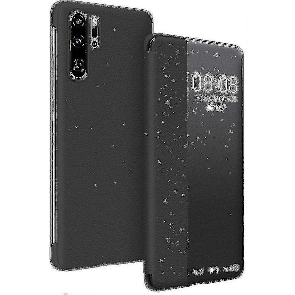 Ægte Læder Smart Flip Cover Kompatibel Huawei P30 Pro - Fuld Beskyttelse, Auto Sleep/Wake, Stødsikker (sort)-B17