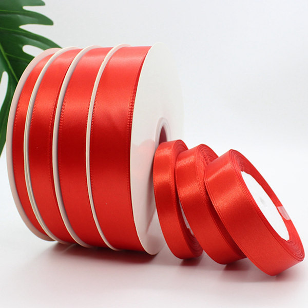 Presentförpackningsband 99,5yd Längd 1,0in Bredd Flexibel Polyester Röd Satängband för Dekoration DIY Hantverk