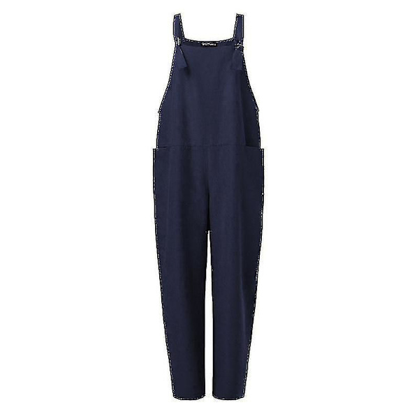 Bomuldslinned Kvinders Casual Blå Suspender Overalls Bukser Sommer Bukser M
