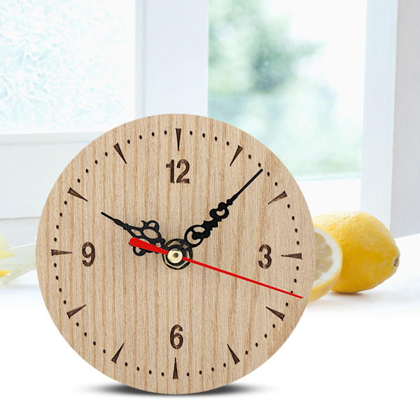 Vintage rundt træbord Skrivebord væg analog ur til stue soveværelse kontor (12cm)