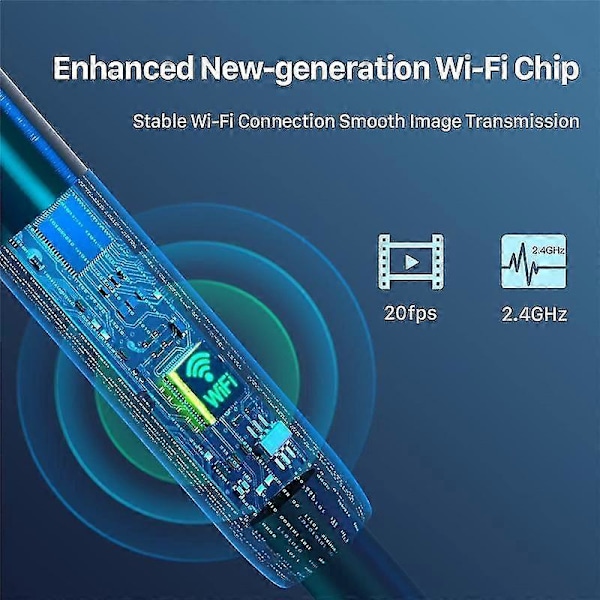 Trådlöst Endoskop WiFi Industriellt Boroskop med 6 LED-lampor Typ-C USB Ormkamera Vattentät IP67 Inspektionskamera-B14