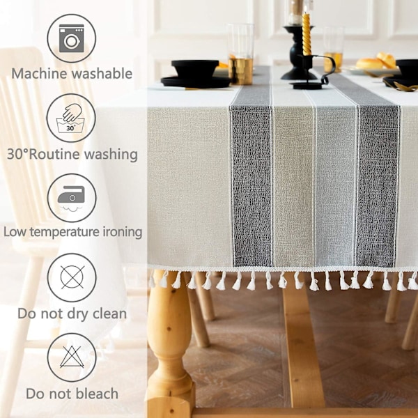 Stripete bomullslin duk støvtett matte for hjemmekjøkken dekorasjon rektangulær 140x240cm grå hvit