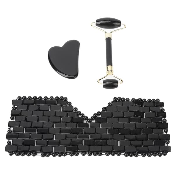 Jadestone Eye Pad Roller Set Minska mörka ringar Främja cirkulation Ögonkudde Massagerullebräda Svart