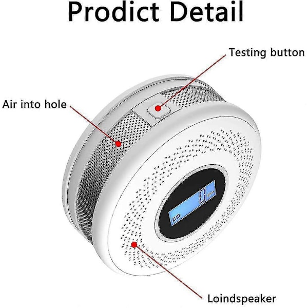 Kombinerad rök- och kolmonoxiddetektor med display, batteri